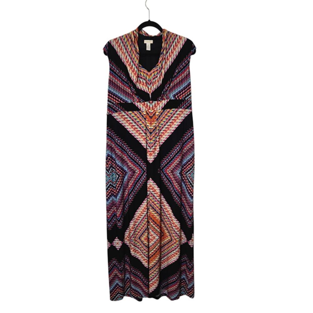 Chicos Womens Maxi Dress Size XL Multicolor Kaleidoscope Geometric Print Boho
